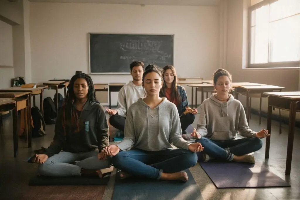 meditating students